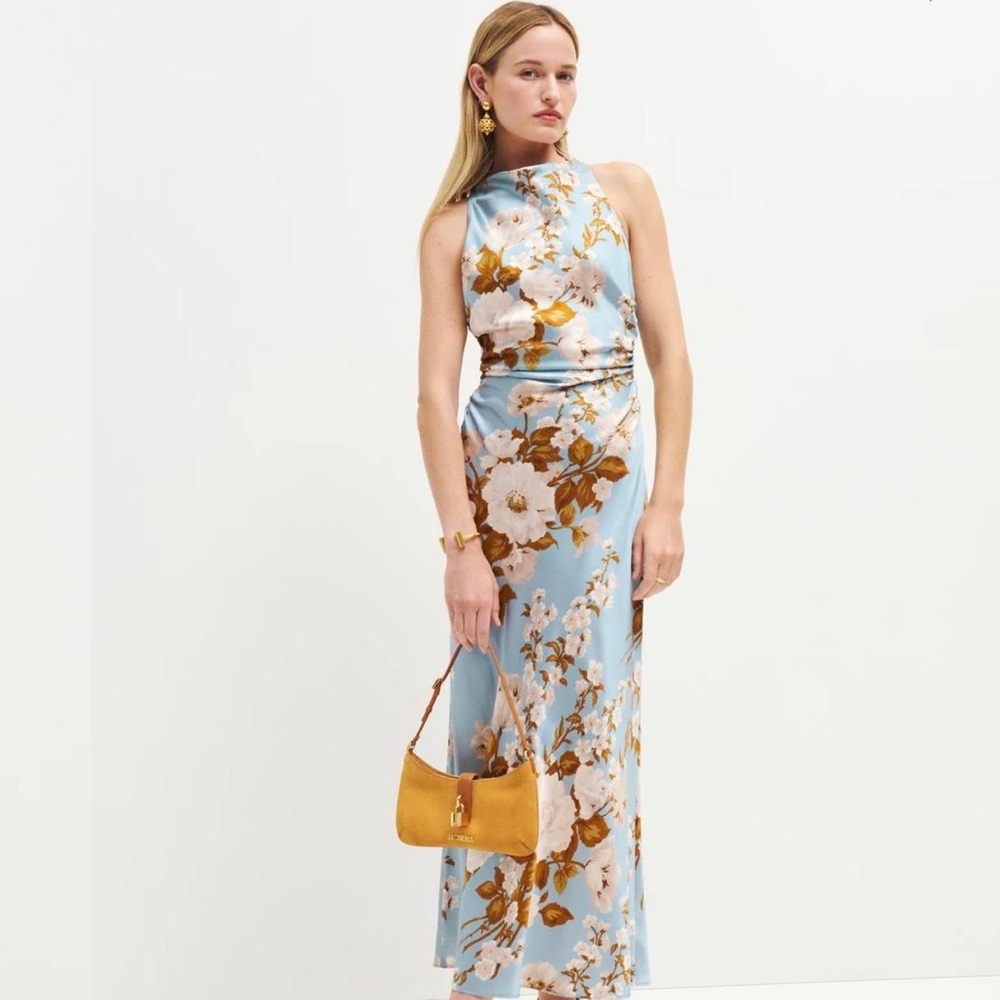 New Reformation Floral Casette Silk Dress Petite 4